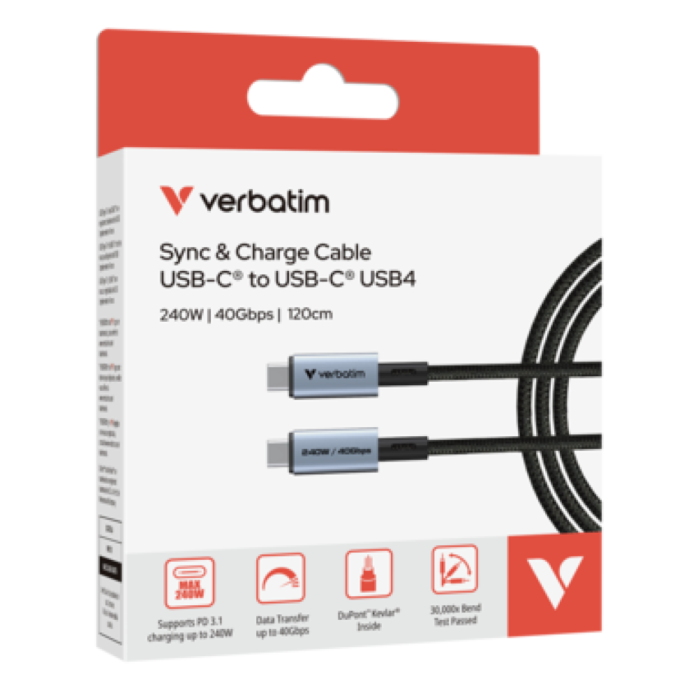 Verbatim Sync & Charge USB C to USB C 240W 40 Gbps120 cm