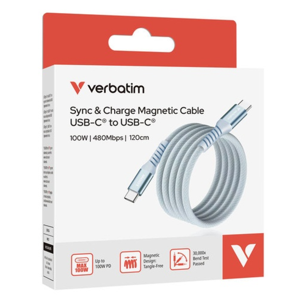 Verbatim Sync & Charge USB C to USB C 100W Magnetic 120 cm - Blue