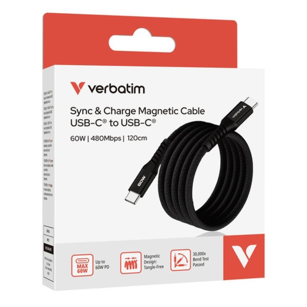 Verbatim Sync & Charge USB C to USB C 60W Magnetic 120 cm - Black