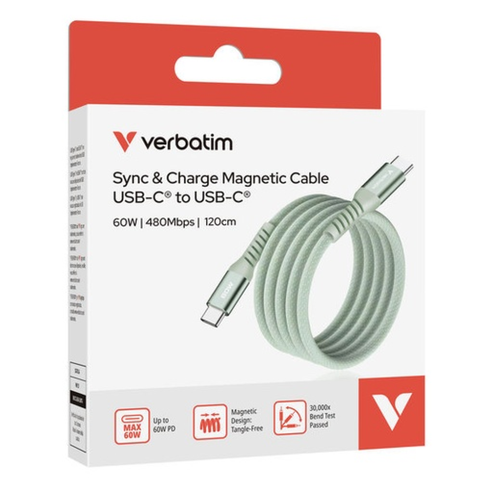 Verbatim Sync & Charge USB C to USB C 60W Magnetic 120 cm - Green