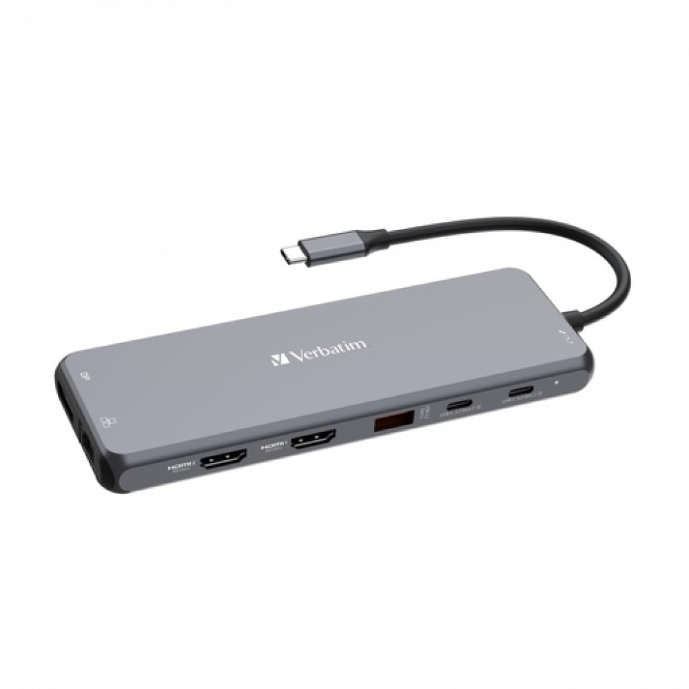 Verbatim CMH-13 USB-C Docking Station με HDMI/DisplayPort 4K PD Ethernet και σύνδεση 3 Οθονών Γκρι