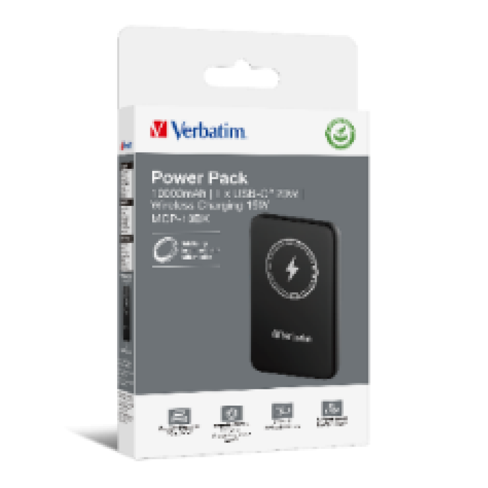 Verbatim Charge 'n' Go Magnetic Wireless Power Bank 5000 mAh Black