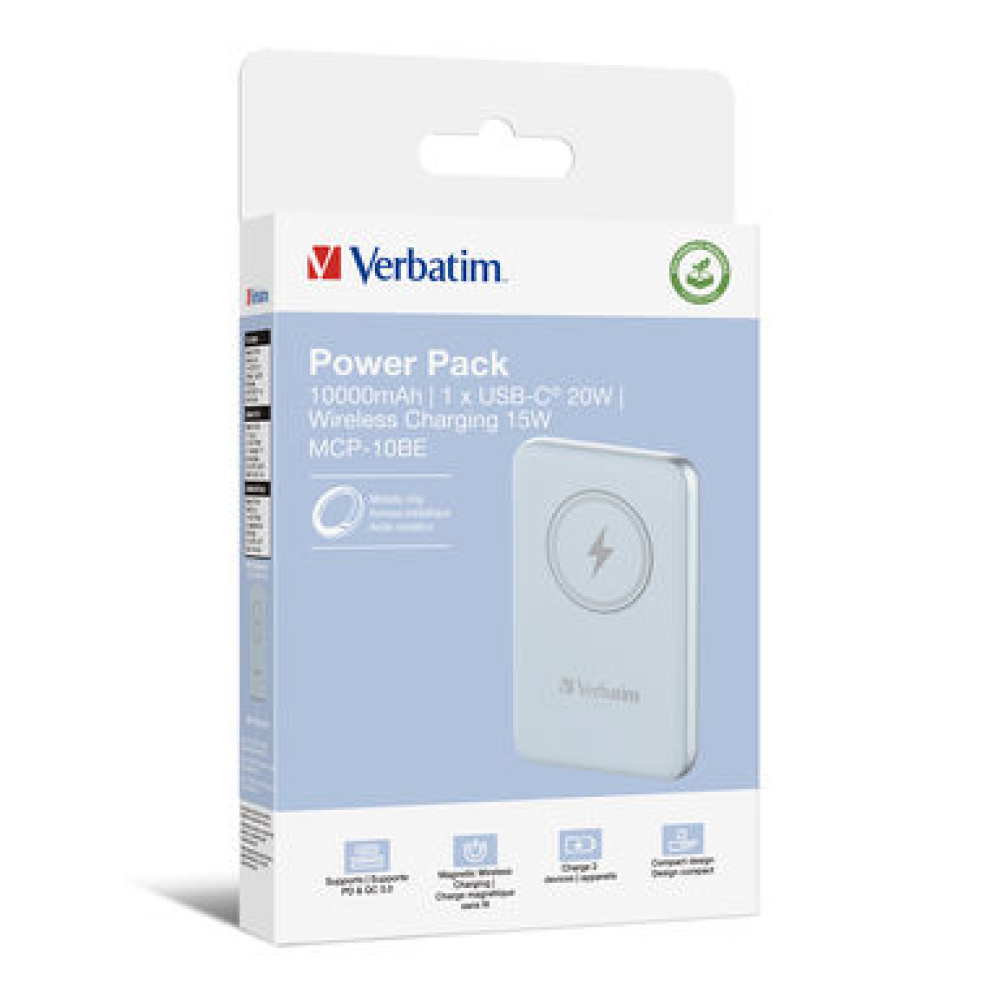 Verbatim Charge 'n' Go Magnetic Wireless Power Bank 10000 mAh Blue