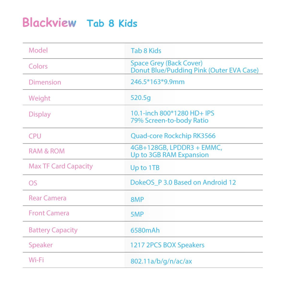 BlackView Tab 8 Kids 10.1" με WiFi (4GB/128GB) Ροζ