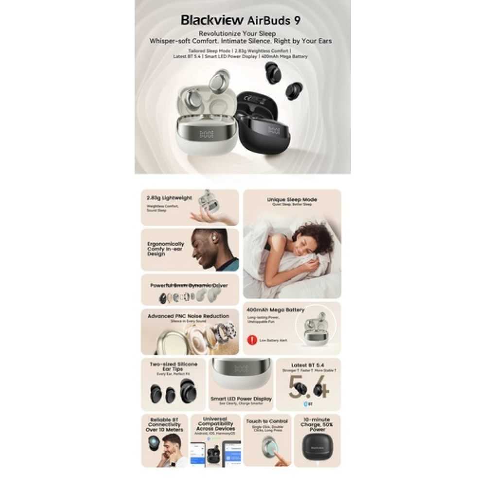 BlackView AirBuds 9 Bluetooth Handsfree Ακουστικά με Θήκη Φόρτισης White