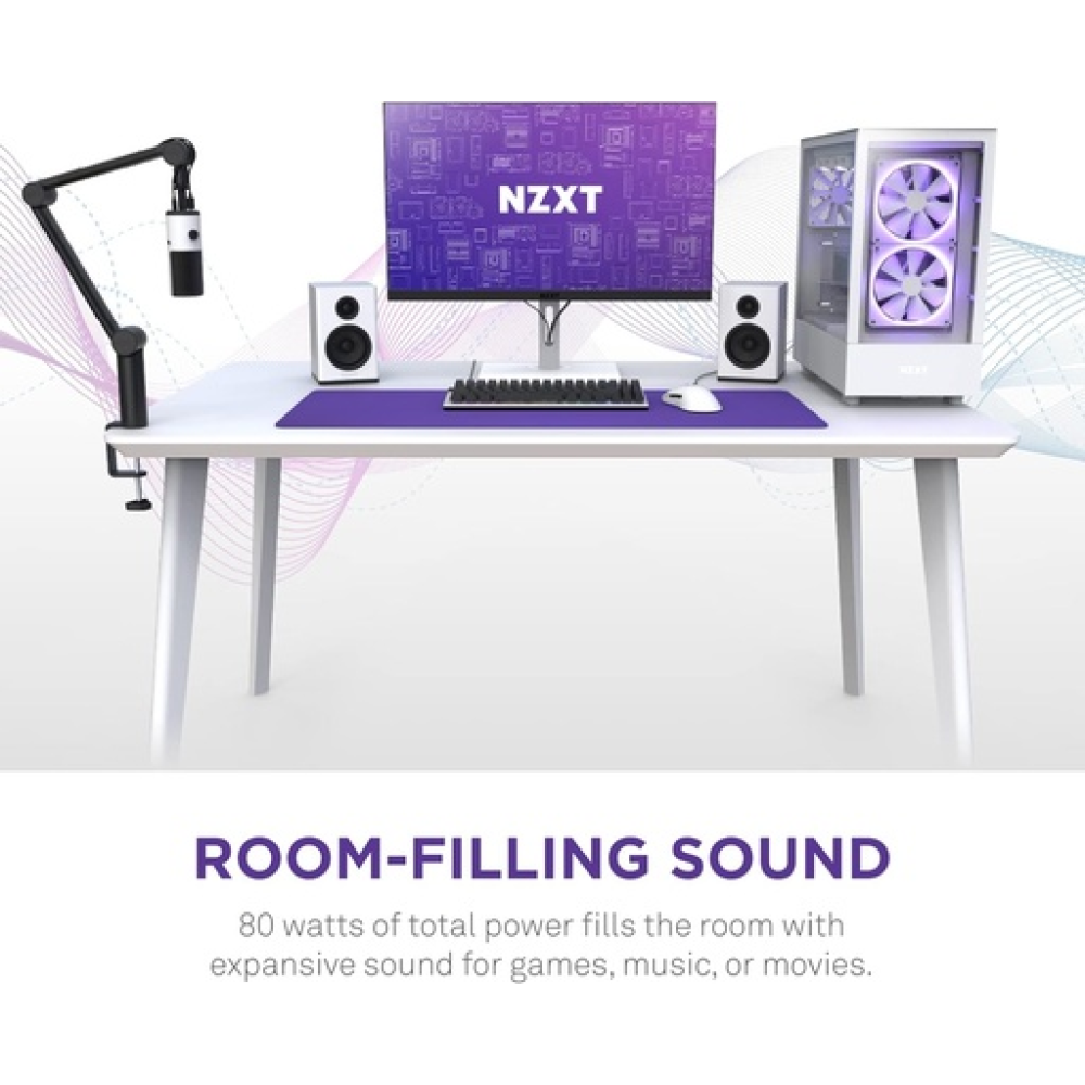 NZXT Relay PC Gaming Desktop Speakers White