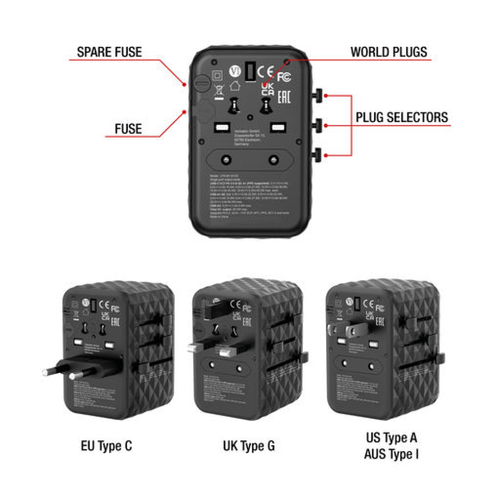 GAN III UNIVERSAL TRAVEL ADAPTER UTA-05 WITH 2 X USB-C PD 65W & QC 4+ / 2 X USB-A