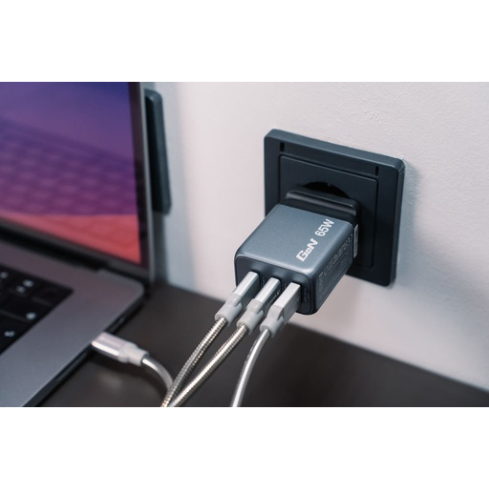 Verbatim GaN USB-A και 2 Θύρες USB-C 65W Power Delivery / Quick Charge 3.0 Gray 