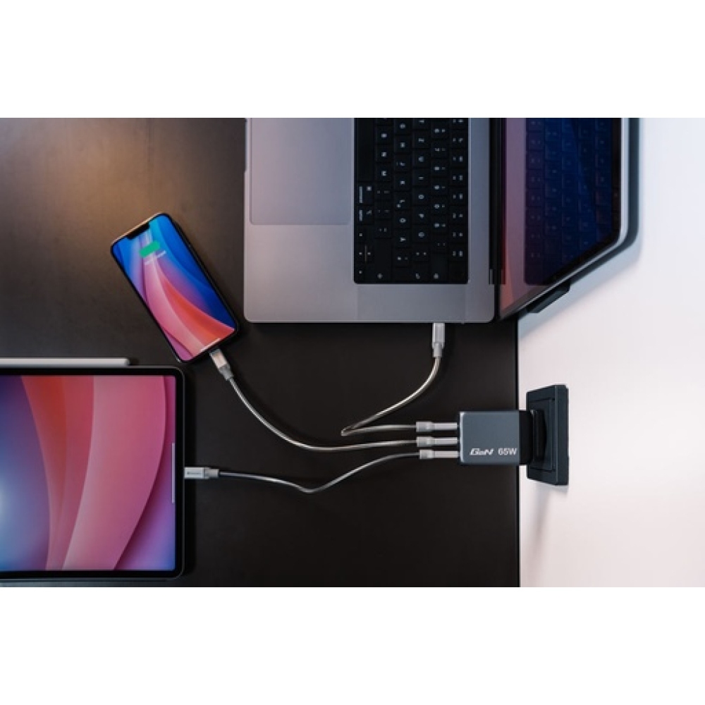 Verbatim GaN USB-A και 2 Θύρες USB-C 65W Power Delivery / Quick Charge 3.0 Gray 