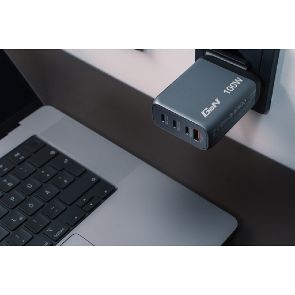 Verbatim GaN USB-A και 3 Θύρες USB-C 100W Power Delivery / Quick Charge 3.0 Gray 