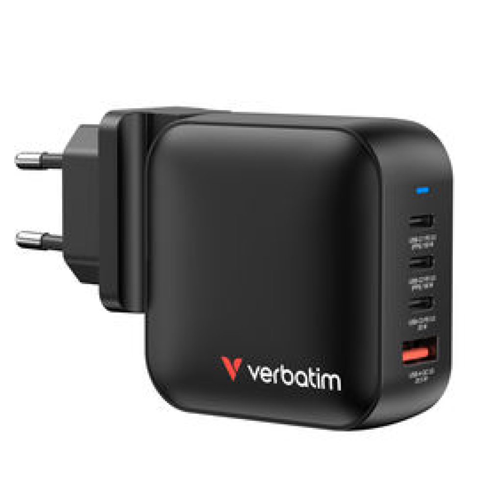 VERBATIM Mini GaN Charger 100W 4 Port US plug with EU and UK adaptors