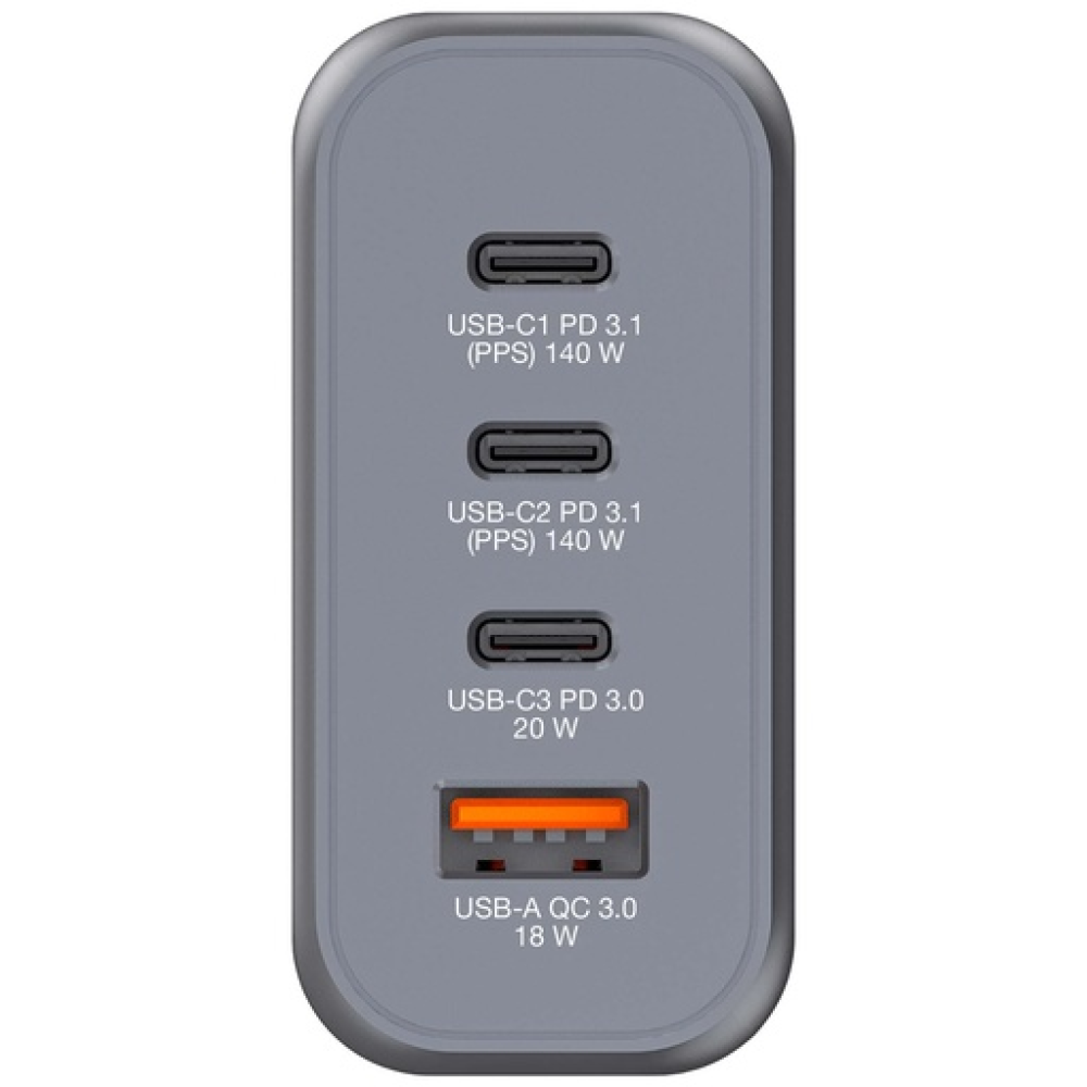 Verbatim GaN USB-A και 3 Θύρες USB-C 140W Power Delivery / Quick Charge 3.0 Gray 