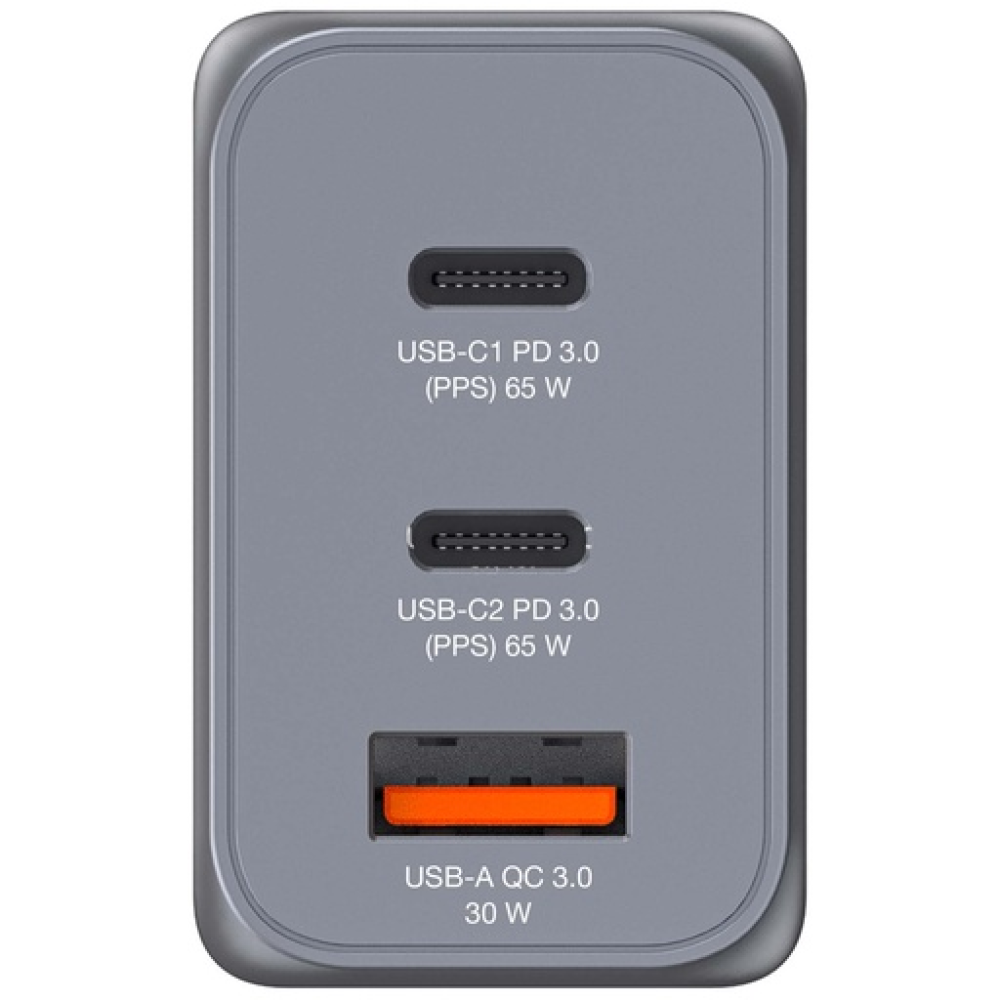 Verbatim GaN USB-A και 2 Θύρες USB-C 65W Power Delivery / Quick Charge 3.0 Gray 