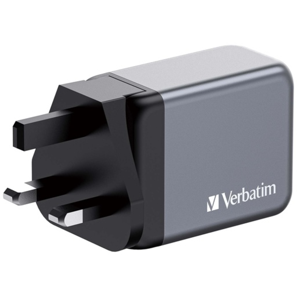 Verbatim GaN USB-A και 2 Θύρες USB-C 65W Power Delivery / Quick Charge 3.0 Gray 